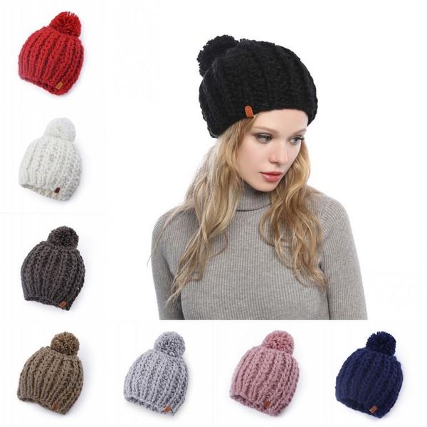 Atacado-Hot Sale Fashion Wild Knit Chapéu Outono e Inverno Quente Lã Grosso Chapéus Doce Bonito Criativo Big Ball Mulheres Quente Tampa 9 Estilos