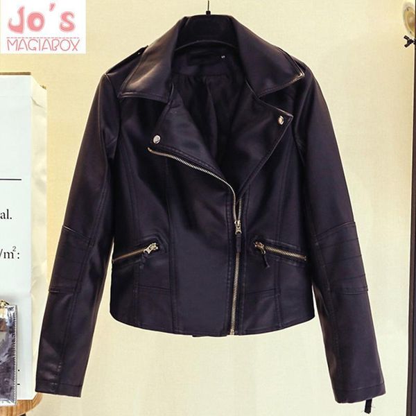 

short faux leather jackets women cool zipper motorcycle autunm winter silm streetwear coats pu chic casual ladies jackets1, Black