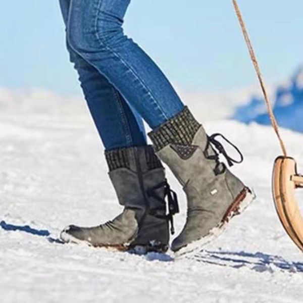 

ladies warm shoes pu leather snow boots woman winter boots boot female mid calf boot platform tied booties, Black
