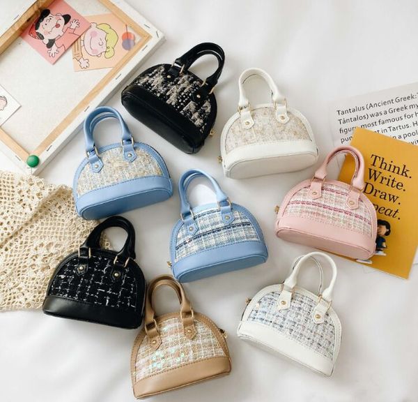 

children's bag 2020 autumn/winter new style little fragrance girl princess crossbody bag lovely shell lattice chain handbag wholesale, Black