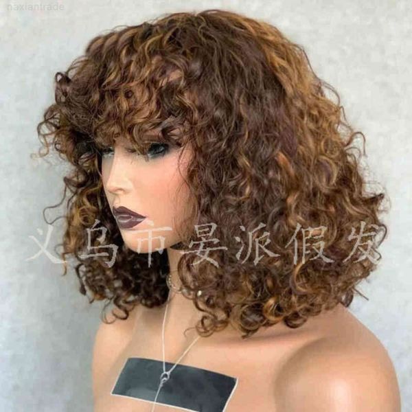 

wig short curly women's chemical high temperature silk ffy small curl explosive head fiber hair cover, Black