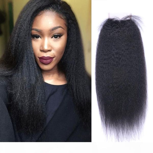 

4x4 lace closure kinky straight natural color black part middle part 100 human hair brazilian virgin hair no tangle