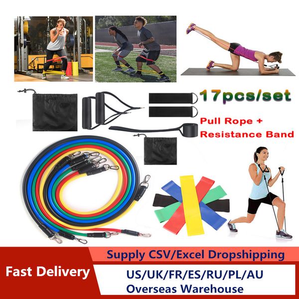 17 Stücke Widerstandsbänder Set Expander Übung Fitness Gummiband Stretch Training Heim-Fitnessstudios Workout Q1225