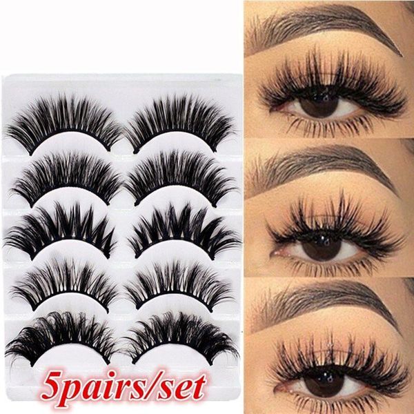 

false eyelashes 5 pairs 3d faux mink hair wispy fluffy natural long handmade full strips reusable professional beauty eye makeup