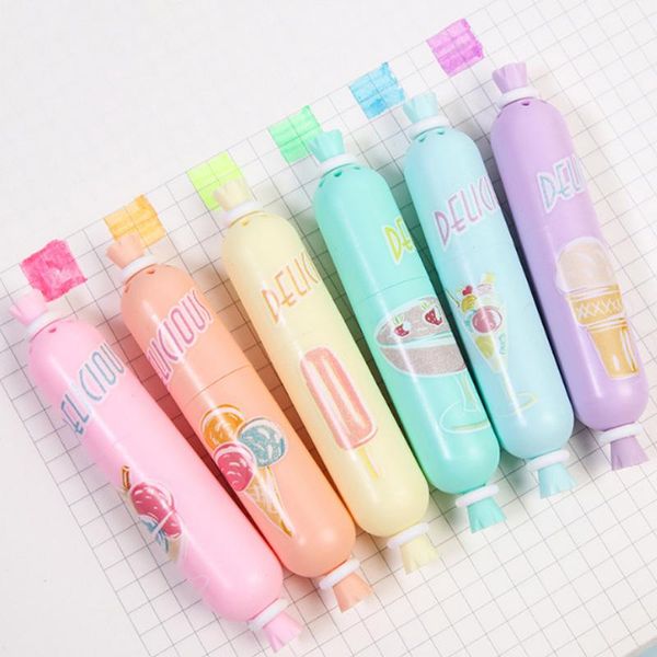 

6pcs creative colors mini highlighter student stationery large capacity water based marker pen children office&school supplies, Black;red