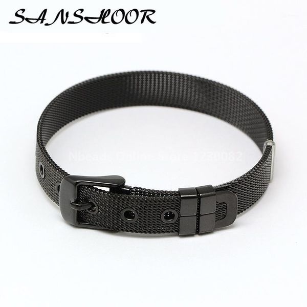 

sanshoor 21cm length black stainless steel mesh bracelet bangles fit keepering collection charms as mother's day gifts 3pcs/lot1, Golden;silver