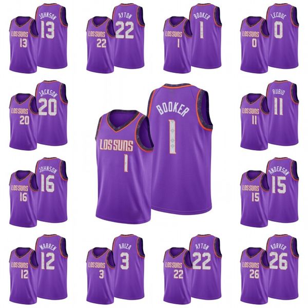 

phoenix suns men cameron johnson deandre ayton devin booker jalen lecque josh jackson kyle korver ricky rubio jersey, Black