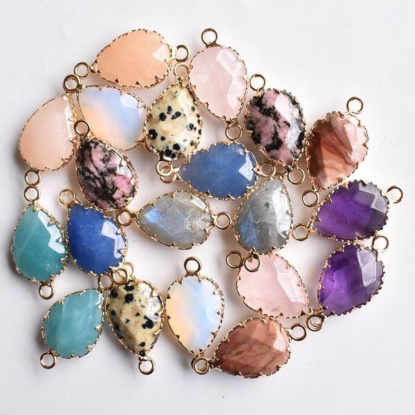 

natural charms shimmer stone amethysts section water drop shape gold color connector pendants for jewelry making, Bronze;silver