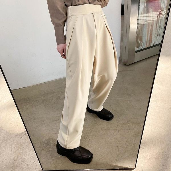 

korean style wild high waist wide leg pants men casual loose, Black