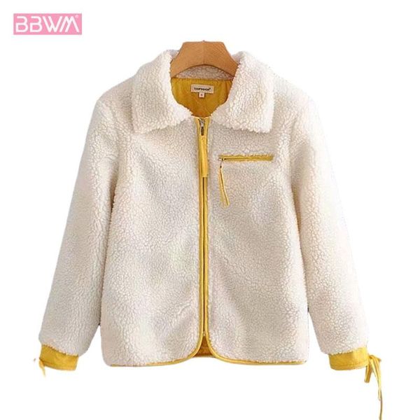 

women's down & parkas vintage lapel long sleeves lamb wool thickens and keeps warm cotton jacket fashion stitching zipper chic female, Black