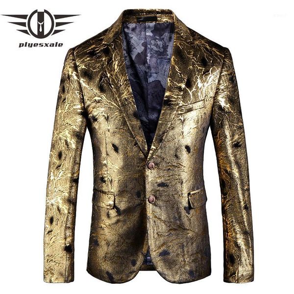 

plyesxale gold blazer for men 2018 slim fit mens floral print blazer jacket 5xl british style prom party wedding blazers q1121, White;black