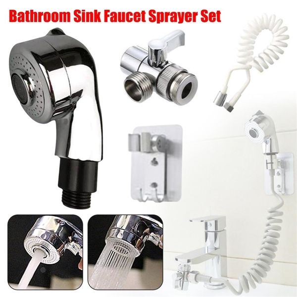 Langer flexibler Schlauch Badezimmer Wasserhahn Externe Dusche Handteleskop Kleine Düse Set Shampoo Kopf Set LJ201212