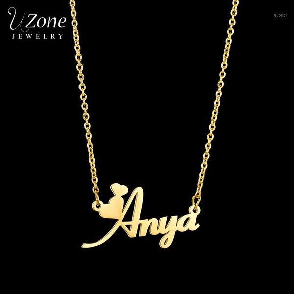 

uzone stainless steel custom name necklace gold personalized cursive letter nameplate necklaces for women girls birthday jewelry1, Silver