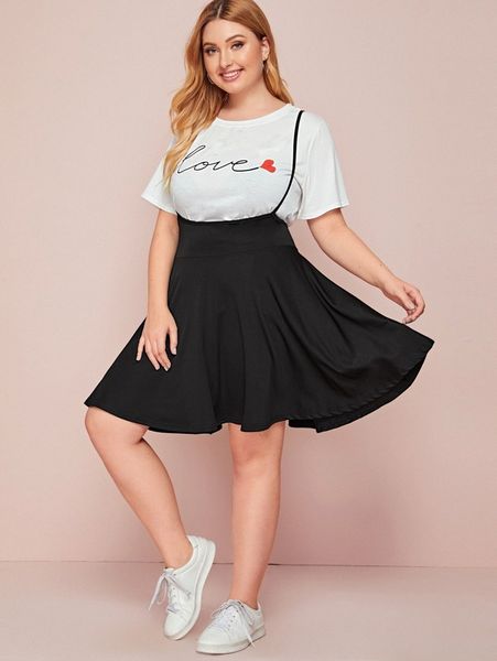 

plus high waist solid overall dress m1wn#, Black