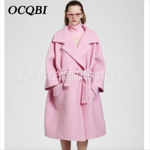 

plus size loose elegant woolen coat pink fashion streetwear women clothing ladies coat 2020, Black