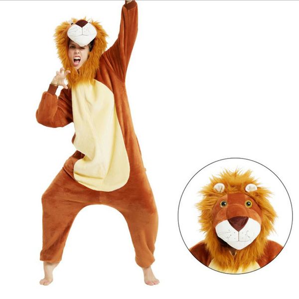 

family look sleepwear men lion animal kigurumi pajamas adulto unicorn sleepwear homewear pajamas men one piece hood men jumpsuit lj201112, Black;brown