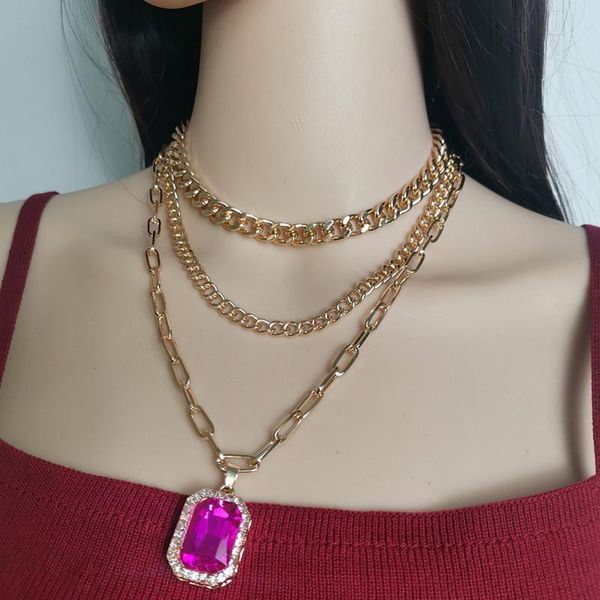 

exknl minimalist casual neck crystal chain necklaces for women purple rhinestone pendants hiphop female fashion jewelry necklace, Silver