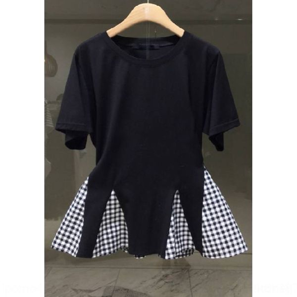

3o2qe east new hem korean short sleeve women summer gate ruffle loose plaid stitching t-shirt t-shirt ins 15dea, White