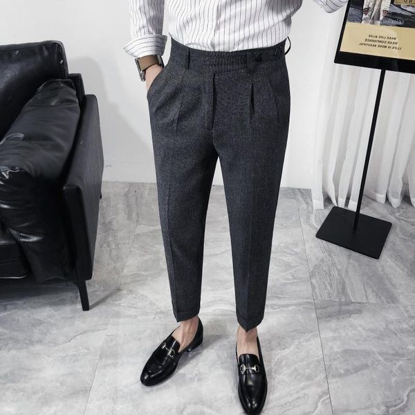

autumn men's business casual trousers korean style trendy fall versatile trousers gray dress pants slim fit office men1, White;black