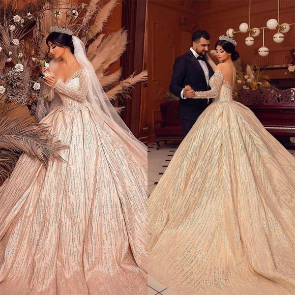 

vintage royal beaded wedding dresses long sleeves sheer neck plus size vestidos de novia bridal gowns, White
