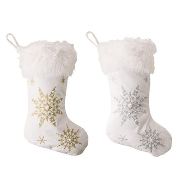 

bmby-2-piece set of snowflake christmas stockings candy bag xmas gifts socks christmas tree hanging ornament decoration