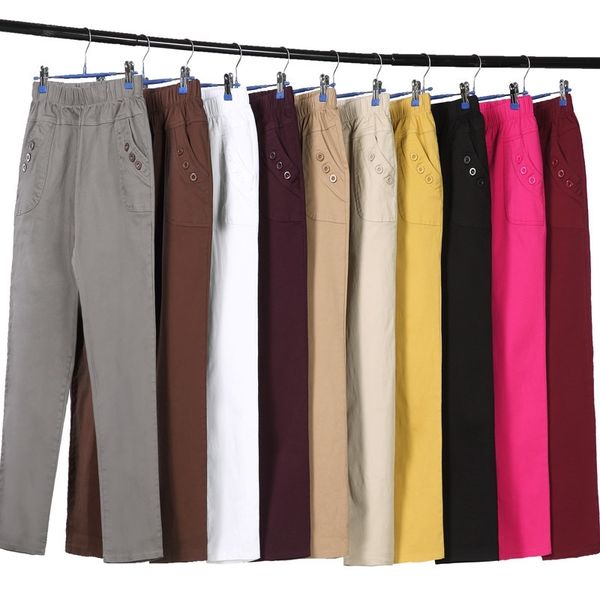 

plus size 5xl spring casual high waist straight pants women middle-aged long women trousers pantalon femme cotton pants c5204 y200418, Black;white