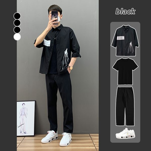 

ins short sleeve men's trend loose large casual figure print shirt coat summer thin