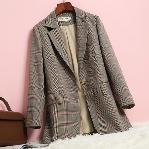 

casual plaid women's autumn and winter temperament long sleeve jacket small suit high-quality mid-length coat female1, White;black