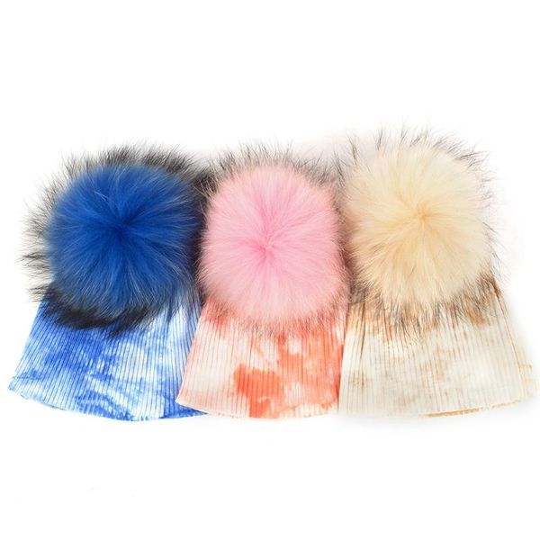 

beanies winter lovely toddler cotton soft skull cap 15cm real fur pompom beanie warm tie dye hat autumn ribbed hats for born baby