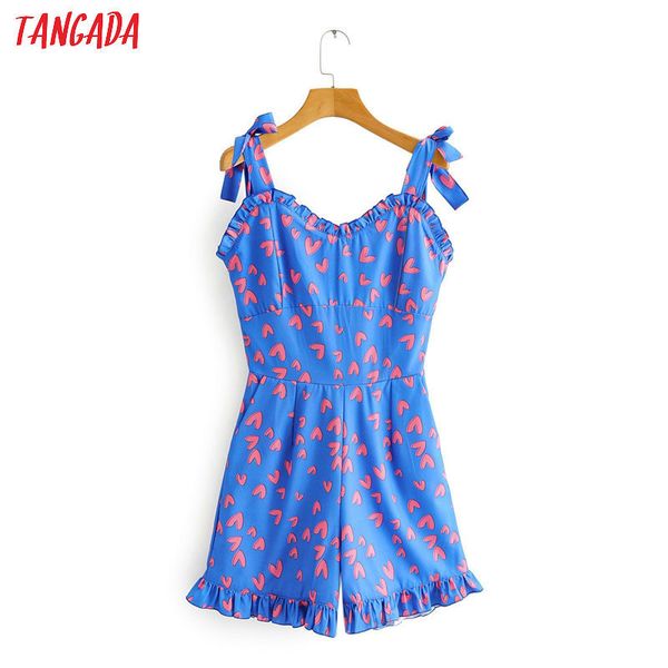 Tangada Mulheres Coração Imprimir Playsuits Ajustável Spaghetti Strap mangas Senhoras Senhoras Senhoras Verão Casual Chic Jumpsuits 2F47 T200704