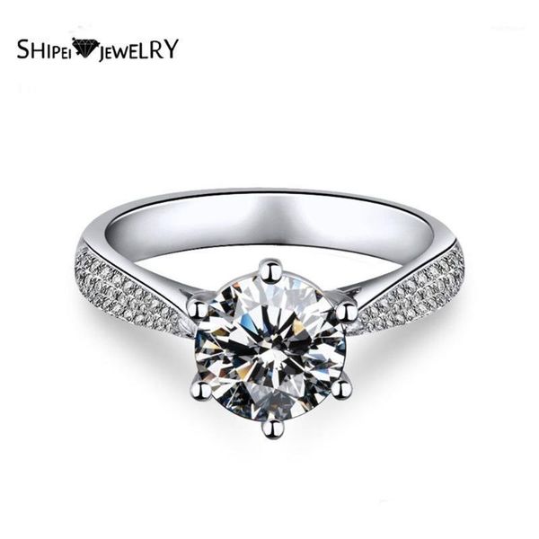 

cluster rings shipei fashion 925 sterling silver round greated moissanite diamonds gemstone wedding fine jewelry engagement white gold rings, Golden;silver