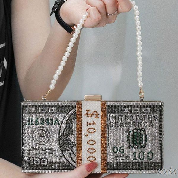 

stach of cash dollars money bag women crystal box clutch evening bags cocktail dinner purses and handbags designer rhinestones
