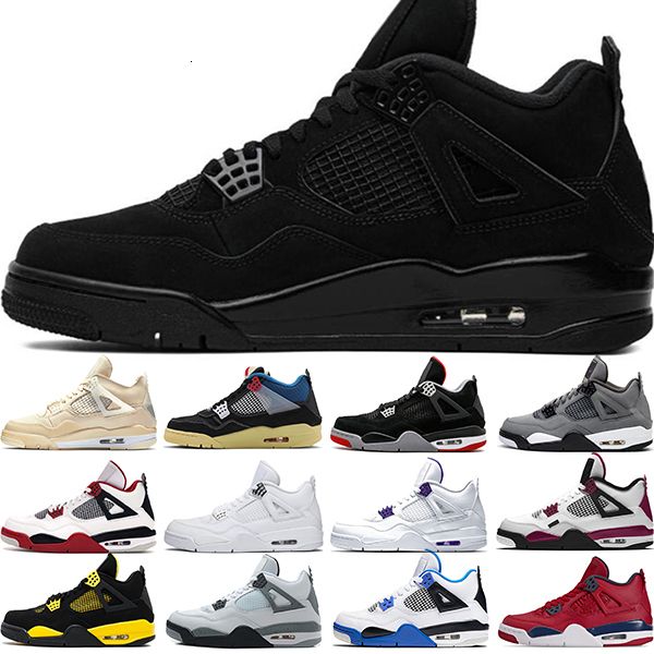 

new arrival jumpman 4 4s fire red basketball shoes black cat sail cool grey og bred white cement mens trainers sports sneakers, White;red
