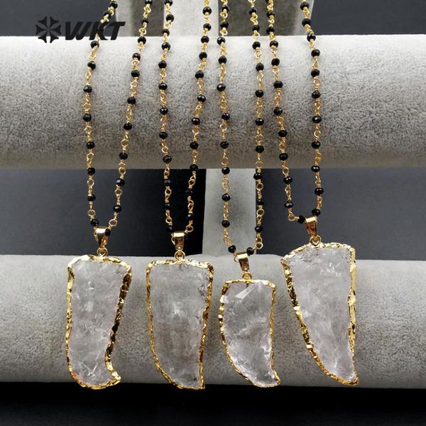 

pendant necklaces wt-n1027 wholesale 10pieces/lot fashion jewelry natural crystal quartz with black beads hand winding necklace for women gi, Silver