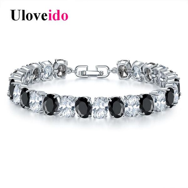

uloveido черные и белый овальный кристалл браслеты для женщин женской браслет подвески ювелирных изделий свадебной ювелирной декорирование b, Black