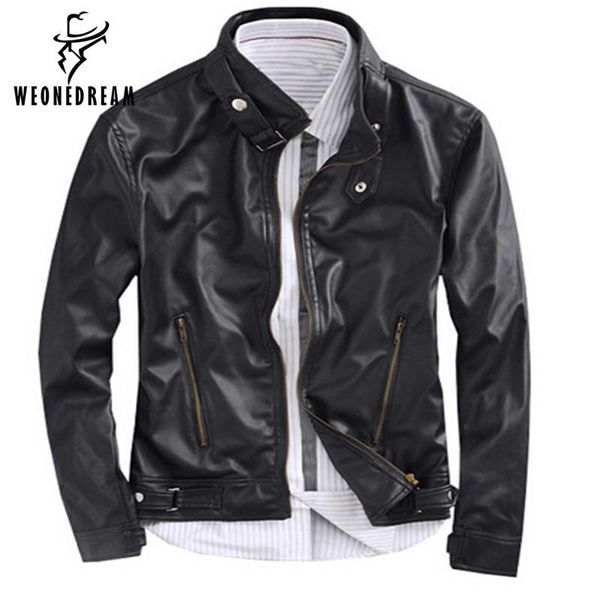 

weonedream men motorcycle leather jacket brand winter windbreak jackets coats slim fit down jackets plus size s-xxxl, Black