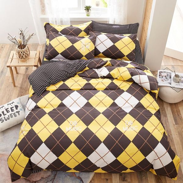 

plaid dry breathable bedding set home soft comfortable duvet cover + bed flat sheet + pillow case