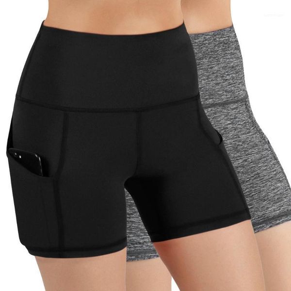 

women's shorts 2pc lady solid pocket high-waist hip stretch underpants fitness running sports leggings women for womens1, White;black