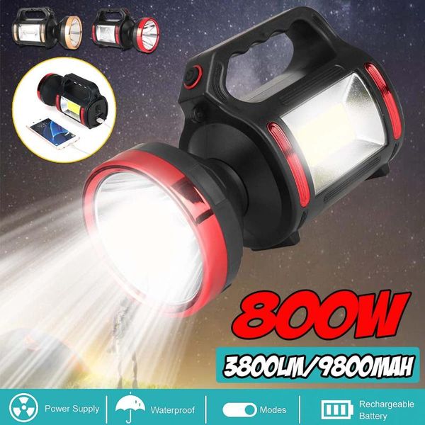 

super bright 800w long-range 3800lm lantern portable waterproof searchlight spot work light outdoor power bank