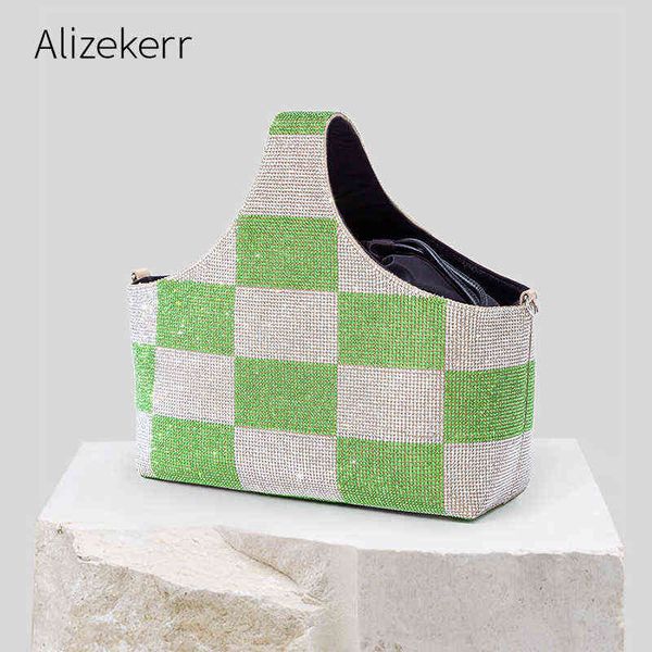 

evening bags checkerboard pattern diamond bucket bag women luxury shiny crystal evening clutch purses and handbags designer fashion 220315