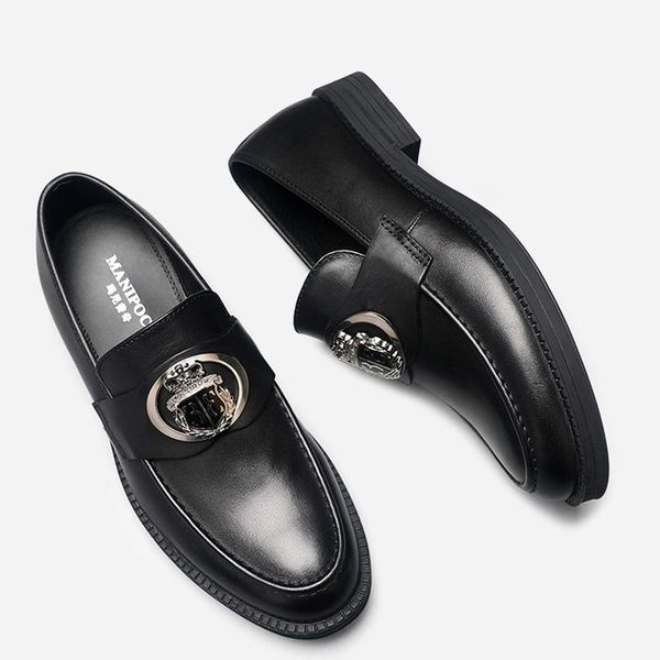 

cÂ·gÂ·nÂ·p italy style black genuine leather loafers round toe slip on men dress shoes handmade casual mens shoes