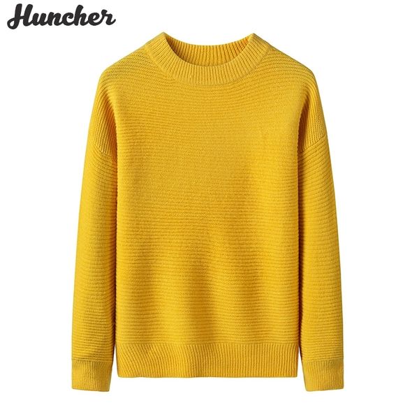 Huncher Mens Maglione lavorato a maglia Uomo Autunno Inverno Pullover oversize Moda coreana Maglioni vintage Maglioni gialli per uomo 201123