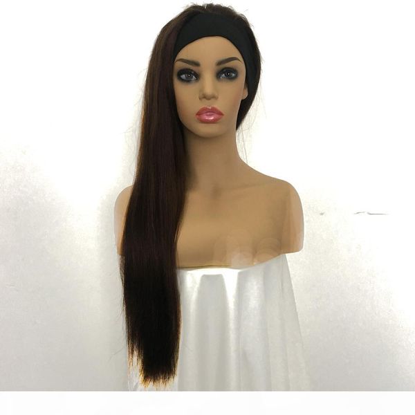 

full lace human hair wigs natural color wigs for black women headband silk straight 10-30inch brazilian human hair wigs, Black;brown