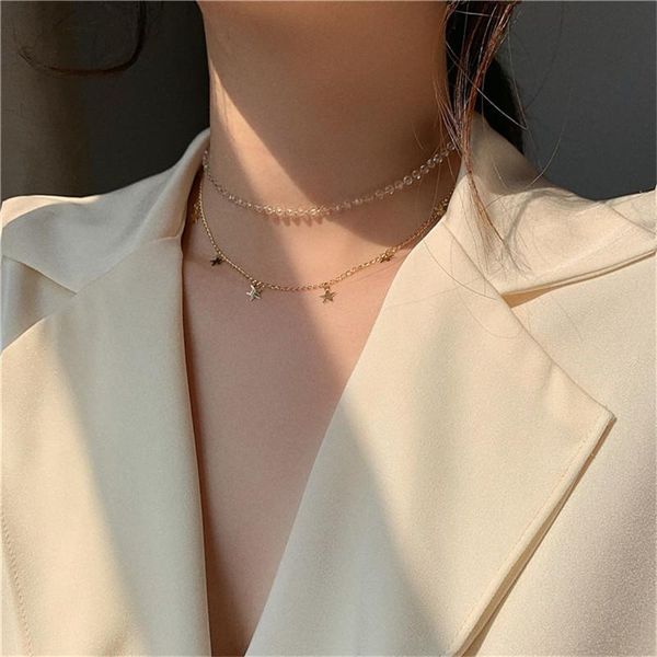 

женщины golde сеть звезда choker белый кристалл ожерелье collana kolye bijoux collares mujer gargantilha collier femme, Golden;silver