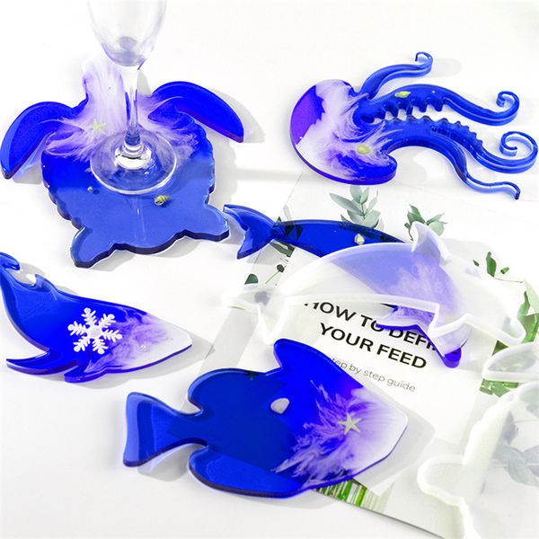 DIY Turtle Crystal Drop Mold Marine Animal Coaster Molde De Silicone Resina De Silicone Conjunto De Artesanato Ferramentas 9038