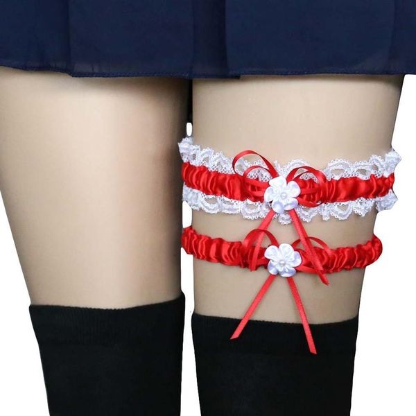 

2pcs/set bowknot thigh women lace bridal leg garters wedding cosplay decor garter belt plus size, Black;white