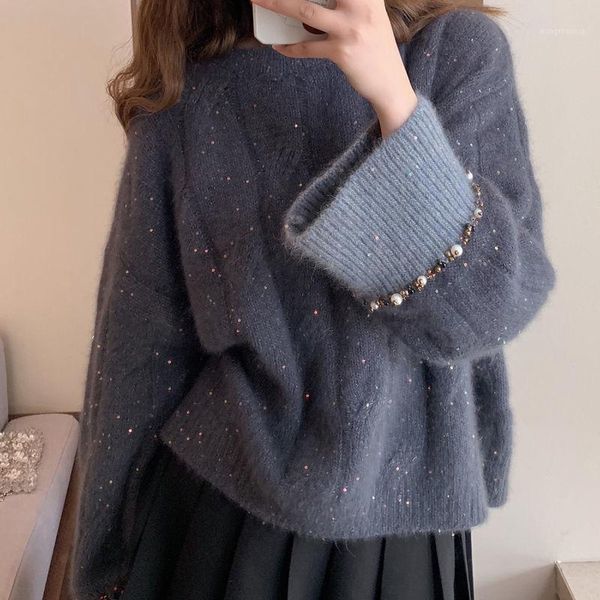 

sweater women's autumn and winter loose wear lazy style new foreign style students thick bottomed sweater, White;black