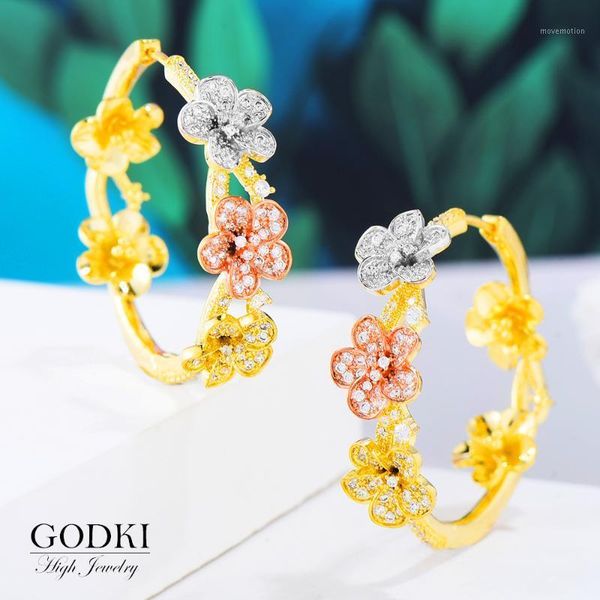 

godki luxury flower cubic zircon statement big hoop earrings for women wedding dubai bridal square circle hoop earrings 20201, Golden;silver