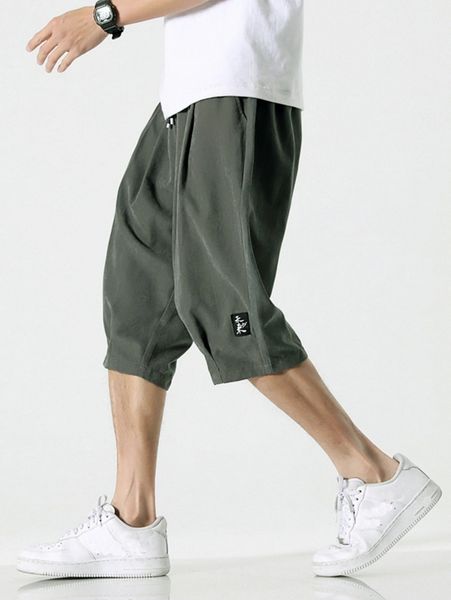 

men patched drawstring waist shorts 57yb#, Black