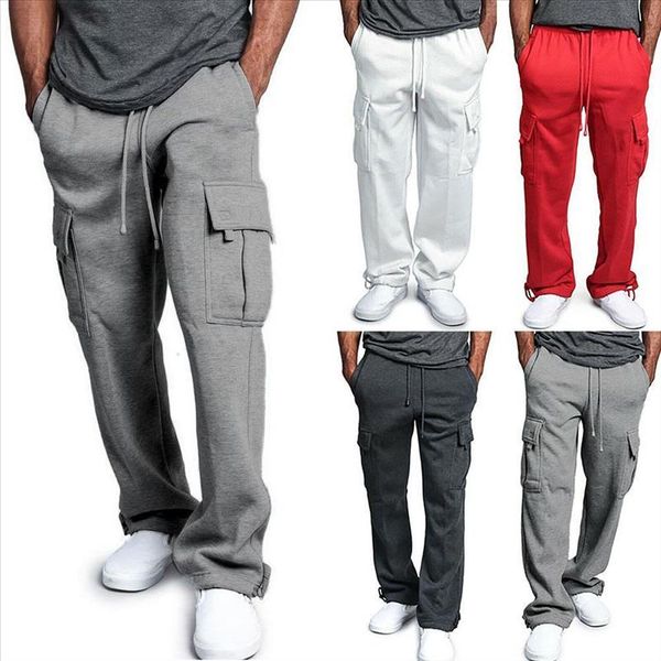 

super soft fleece sweat pants multi pocket winter thick hip pants hop causal homme fleece trousers cargo sweatpa o2f4, Black